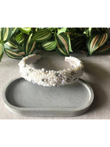 Tiara Noiva Bordada Pérola Branca Com Strass Coroa Luxo